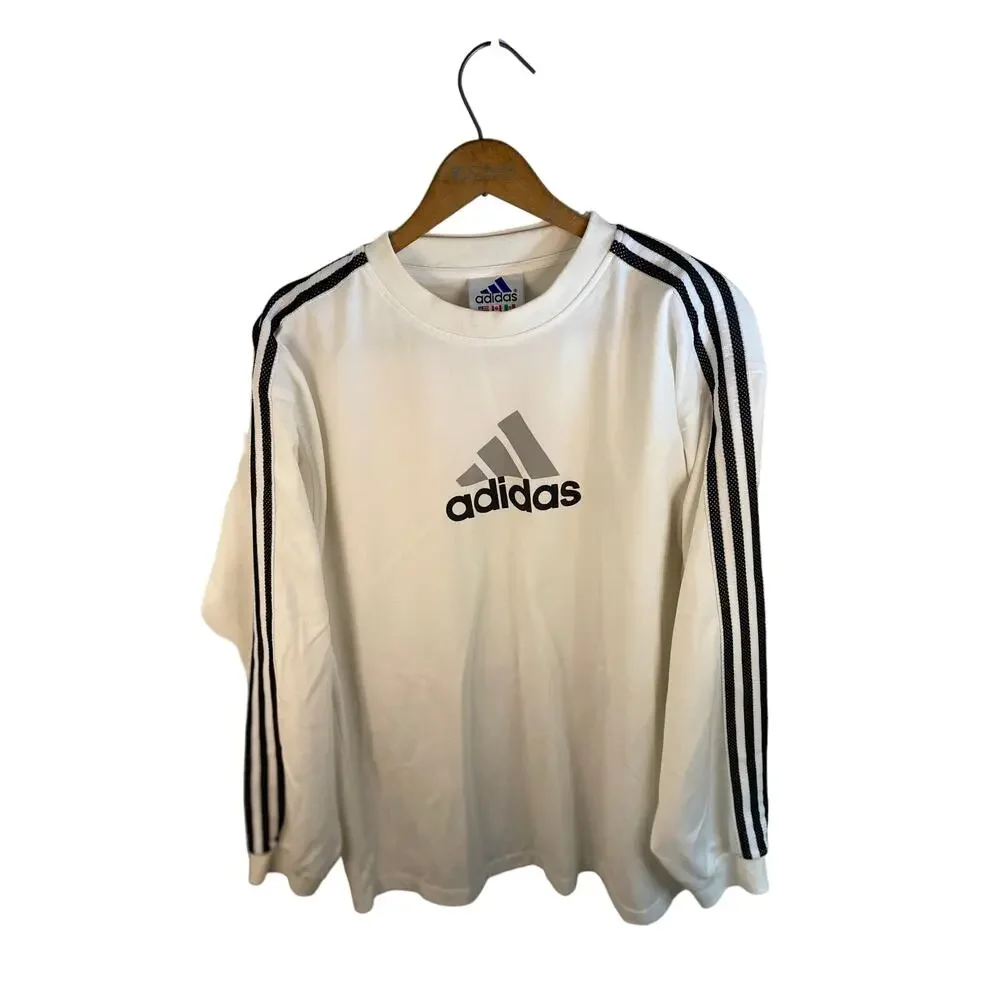 Vintage White Adidas Pull Over Iconic Three Stripe Athletic Streetwear Mens L